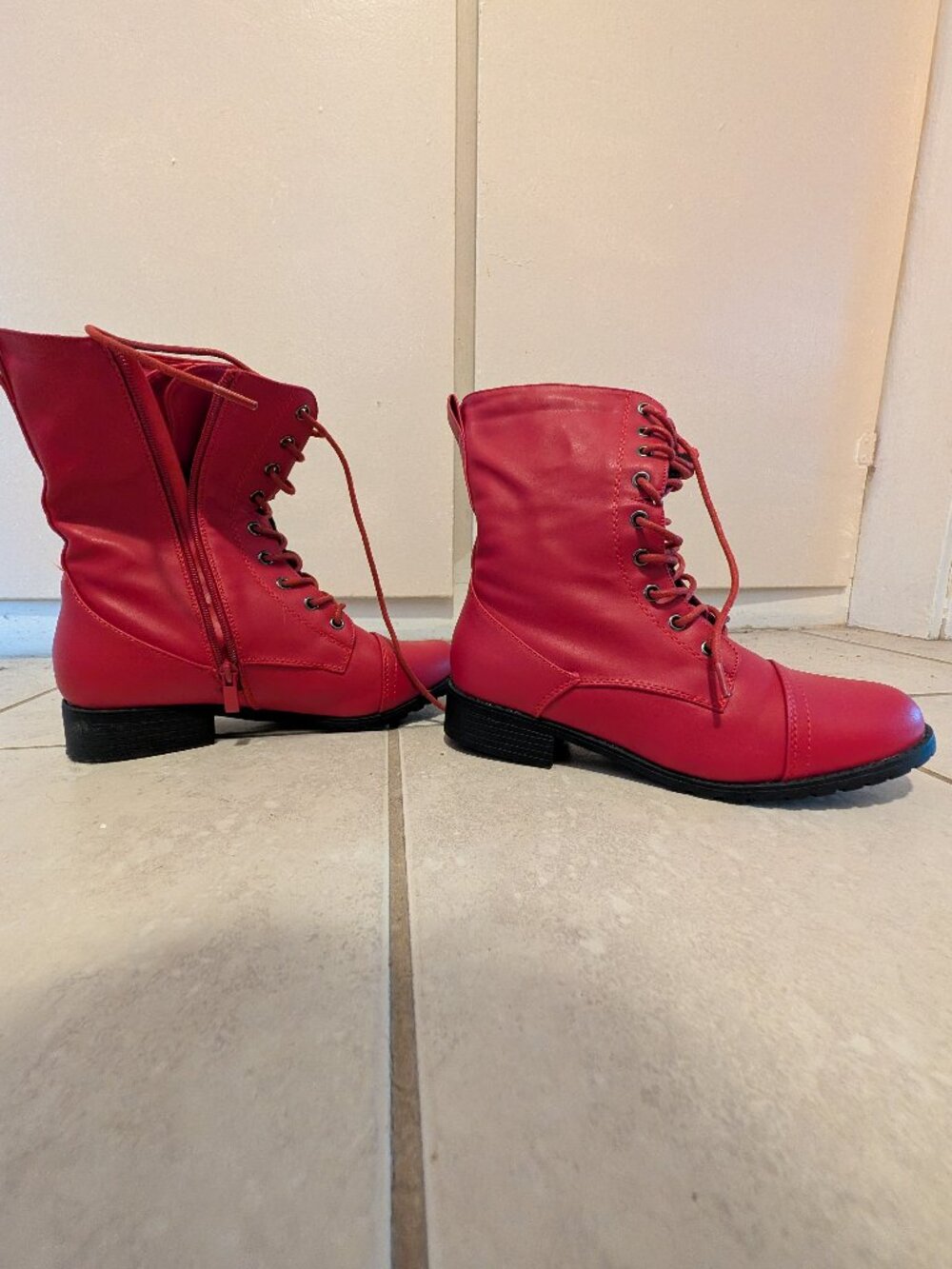 Faux leather red boots Women's Size 8.5 Worn Once